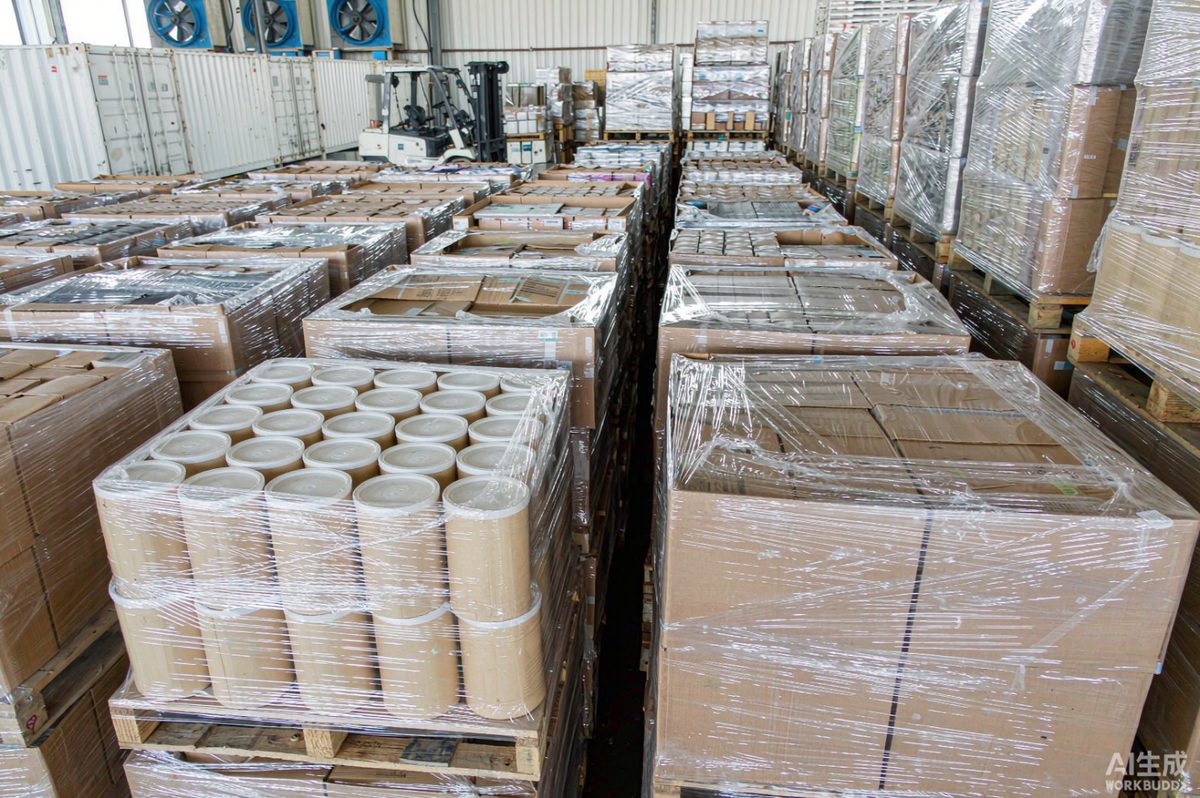 Palletized cartons of coil roofing nails ready for container export