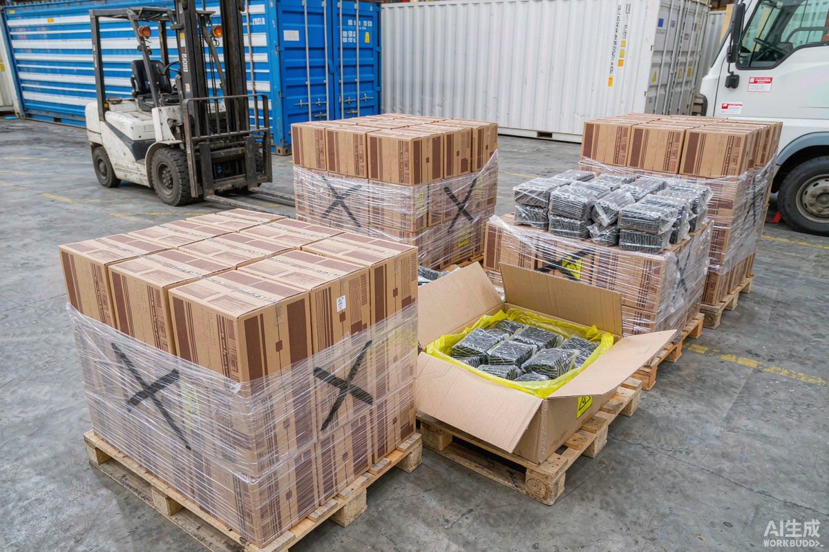 Palletized cartons of concrete steel nails ready for container export